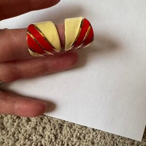 Chic Gold Red Cream Enamel Hoop Earrings Statement Fashion Jewelry